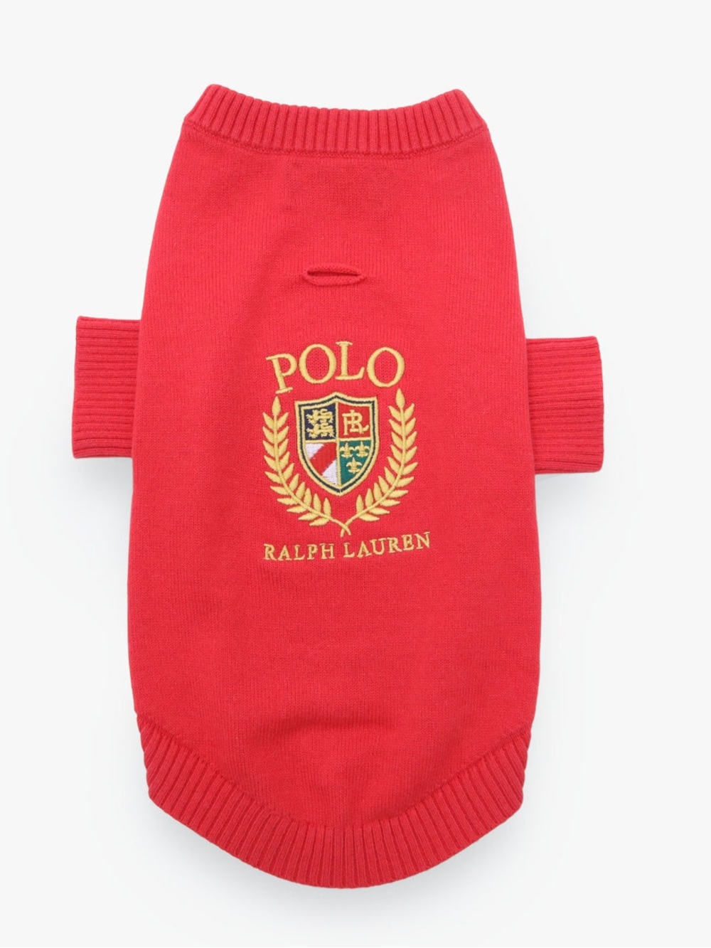 Ralph Lauren Red Crewneck Sweater with Embroidered Crest